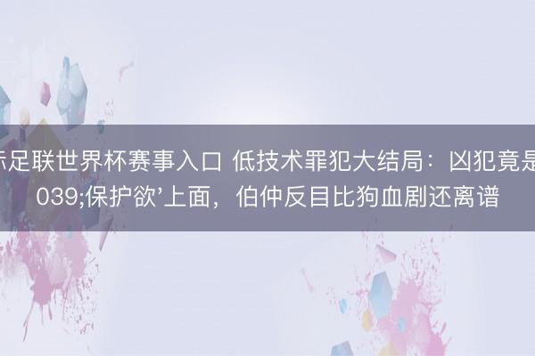 国际足联世界杯赛事入口 低技术罪犯大结局：凶犯竟是'保护欲'上面，伯仲反目比狗血剧还离谱