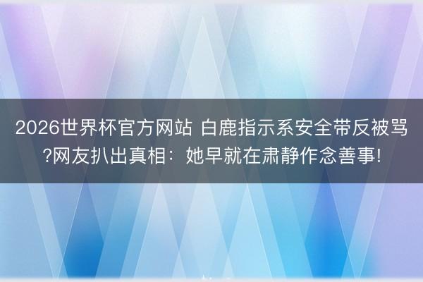 2026世界杯官方网站 白鹿指示系安全带反被骂?网友扒出真相：她早就在肃静作念善事!
