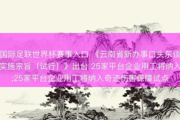 国际足联世界杯赛事入口 《云南省新办事口头东谈主员奇迹伤害保障实施宗旨（试行）》出台 25家平台企业用工将纳入奇迹伤害保障试点