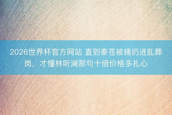 2026世界杯官方网站 直到秦苍被捅扔进乱葬岗，才懂林听澜那句十倍价格多扎心