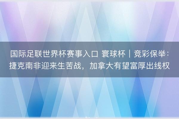 国际足联世界杯赛事入口 寰球杯｜竞彩保举：捷克南非迎来生苦战，加拿大有望富厚出线权